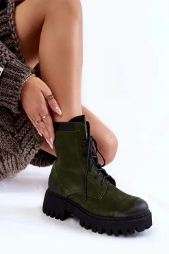 Klasyczne Zamszowe Ocieplane Botki Zielone Lemar Caima