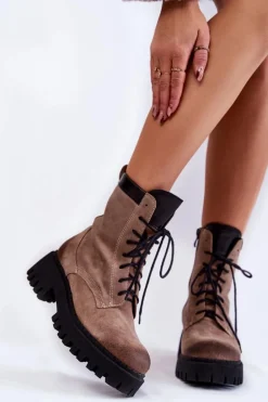 Klasyczne Zamszowe Ocieplane Botki Brązowe Lemar Caima