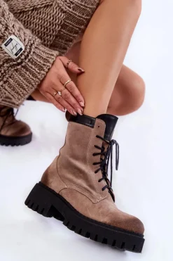 Klasyczne Zamszowe Ocieplane Botki Brązowe Lemar Caima