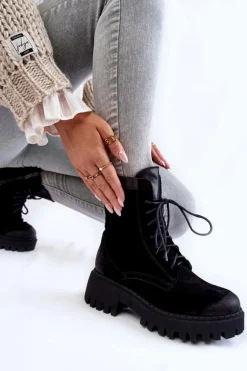 Klasyczne Zamszowe Ocieplane Botki Czarne Lemar Caima