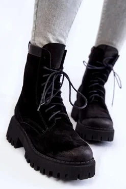 Klasyczne Zamszowe Ocieplane Botki Czarne Lemar Caima