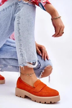 Klasyczne Zamszowe Półbuty Mokasyny Pomarańczowe Corrin