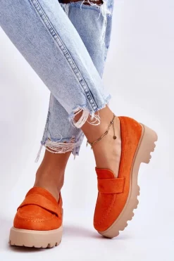 Klasyczne Zamszowe Półbuty Mokasyny Pomarańczowe Corrin