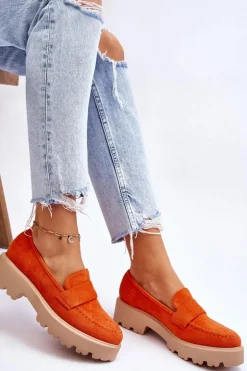 Klasyczne Zamszowe Półbuty Mokasyny Pomarańczowe Corrin