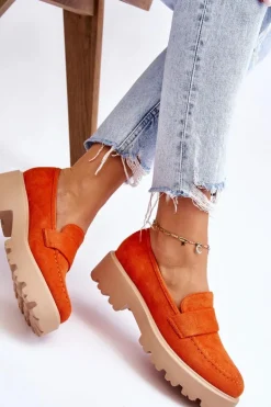 Klasyczne Zamszowe Półbuty Mokasyny Pomarańczowe Corrin