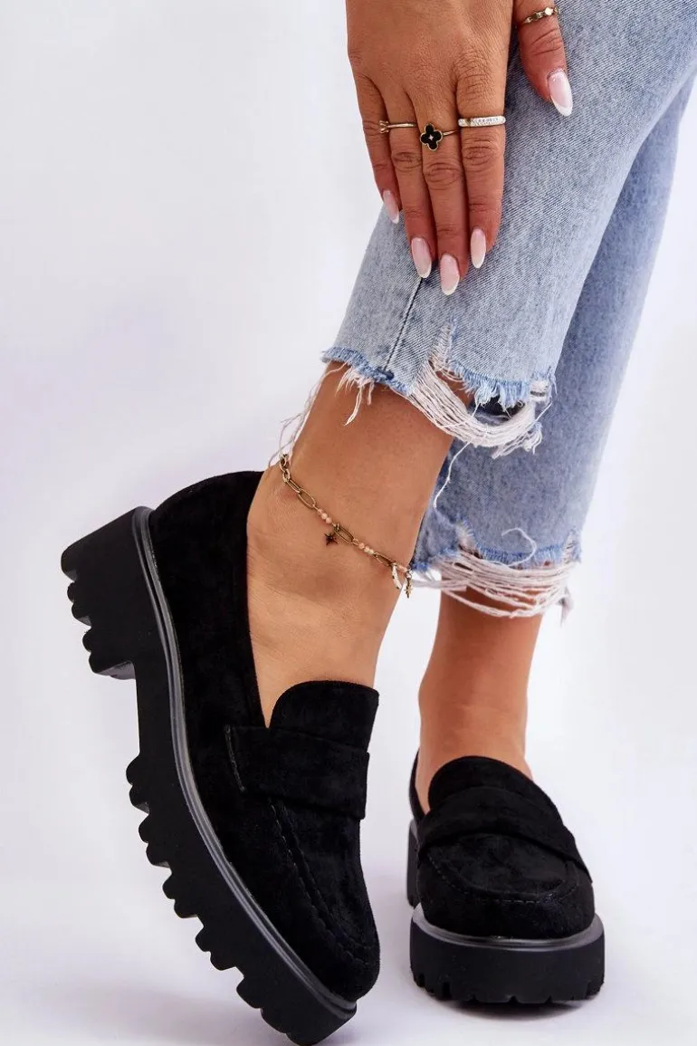 Klasyczne Zamszowe Półbuty Mokasyny Czarne Corrin