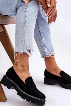 Klasyczne Zamszowe Półbuty Mokasyny Czarne Corrin