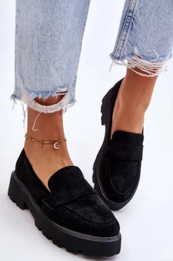 Klasyczne Zamszowe Półbuty Mokasyny Czarne Corrin