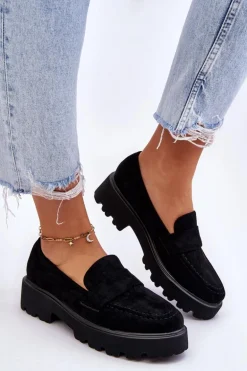 Klasyczne Zamszowe Półbuty Mokasyny Czarne Corrin