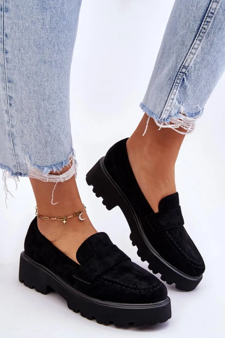 Klasyczne Zamszowe Półbuty Mokasyny Czarne Corrin