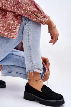 Klasyczne Zamszowe Półbuty Mokasyny Czarne Corrin