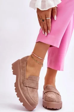 Klasyczne Zamszowe Półbuty Mokasyny Beżowe Corrin