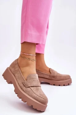 Klasyczne Zamszowe Półbuty Mokasyny Beżowe Corrin