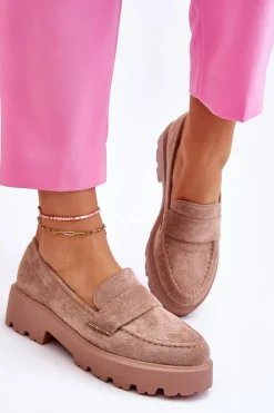 Klasyczne Zamszowe Półbuty Mokasyny Beżowe Corrin