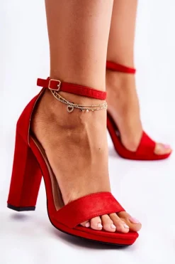 Klasyczne Zamszowe Sandałki Na Słupku Czerwone Aveira