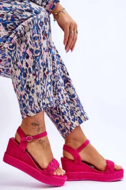 Klasyczne Zamszowe Sandały Na Koturnie Fuksja Denisse