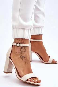 Klasyczne Zamszowe Sandały Na Słupku Jasnobeżowe Amina