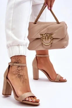 Klasyczne Zamszowe Sandały Na Słupku Beżowe Amina