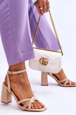 Klasyczne Zamszowe Sandały Na Słupku Beżowe Bernett