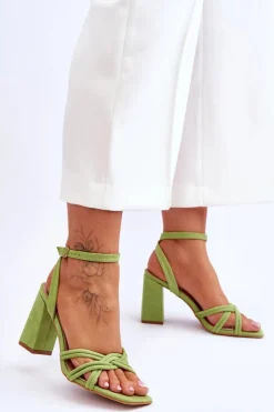 Klasyczne Zamszowe Sandały Na Słupku Zielone Bernett