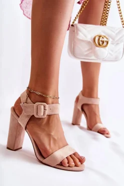 Klasyczne Zamszowe Sandały Beżowe Nelia