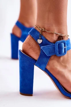 Klasyczne Zamszowe Sandały Niebieskie Nelia