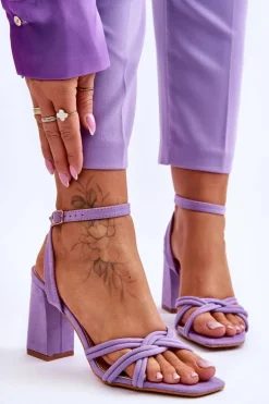 Klasyczne Zamszowe Sandały Na Słupku Fioletowe Bernett