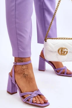 Klasyczne Zamszowe Sandały Na Słupku Fioletowe Bernett