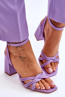 Klasyczne Zamszowe Sandały Na Słupku Fioletowe Bernett