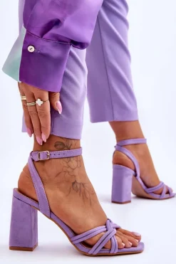 Klasyczne Zamszowe Sandały Na Słupku Fioletowe Bernett