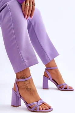 Klasyczne Zamszowe Sandały Na Słupku Fioletowe Bernett