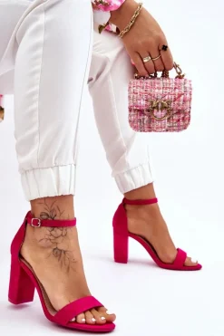 Klasyczne Zamszowe Sandały Na Słupku Fuksja Amina