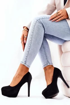 Klasyczne Zamszowe Szpilki Na Platformie Czarne Silly