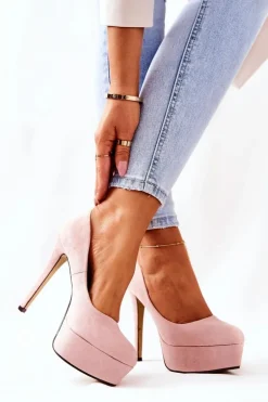 Klasyczne Zamszowe Szpilki Na Platformie Beżowe Silly