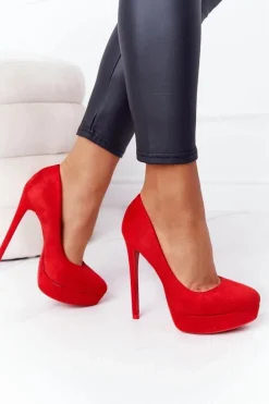 Klasyczne Zamszowe Szpilki Czerwone Margharita