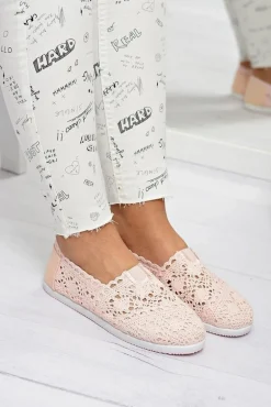 Koronkowe Damskie Baleriny Little Sugar Pudrowy Róż