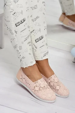 Koronkowe Damskie Baleriny Little Sugar Pudrowy Róż