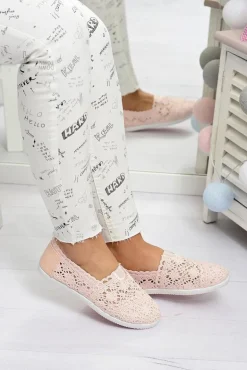 Koronkowe Damskie Baleriny Little Sugar Pudrowy Róż