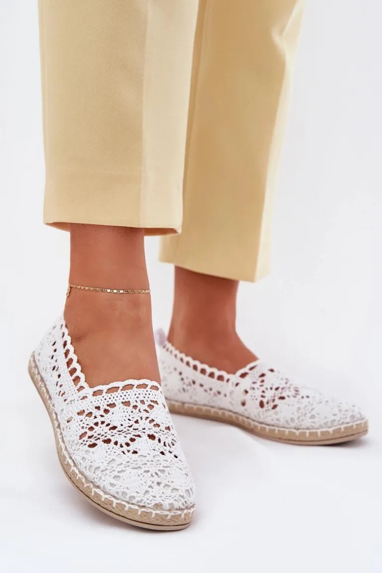 Koronkowe Espadryle Damskie Białe Adelira
