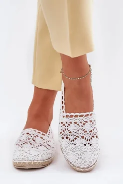 Koronkowe Espadryle Damskie Białe Adelira