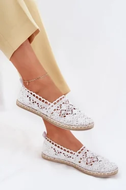 Koronkowe Espadryle Damskie Białe Adelira