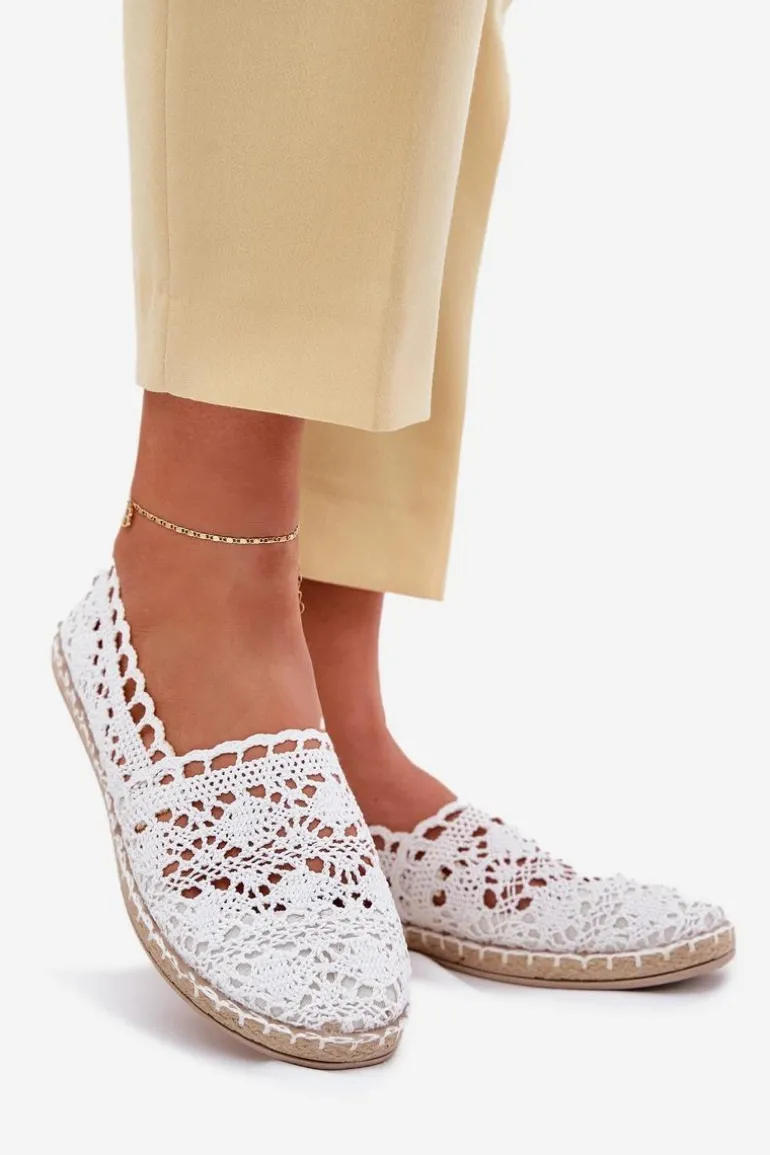 Koronkowe Espadryle Damskie Białe Adelira