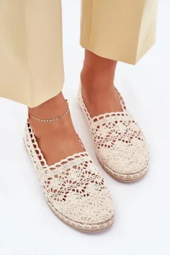 Koronkowe Espadryle Damskie Beżowe Adelira