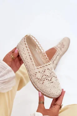 Koronkowe Espadryle Damskie Beżowe Adelira