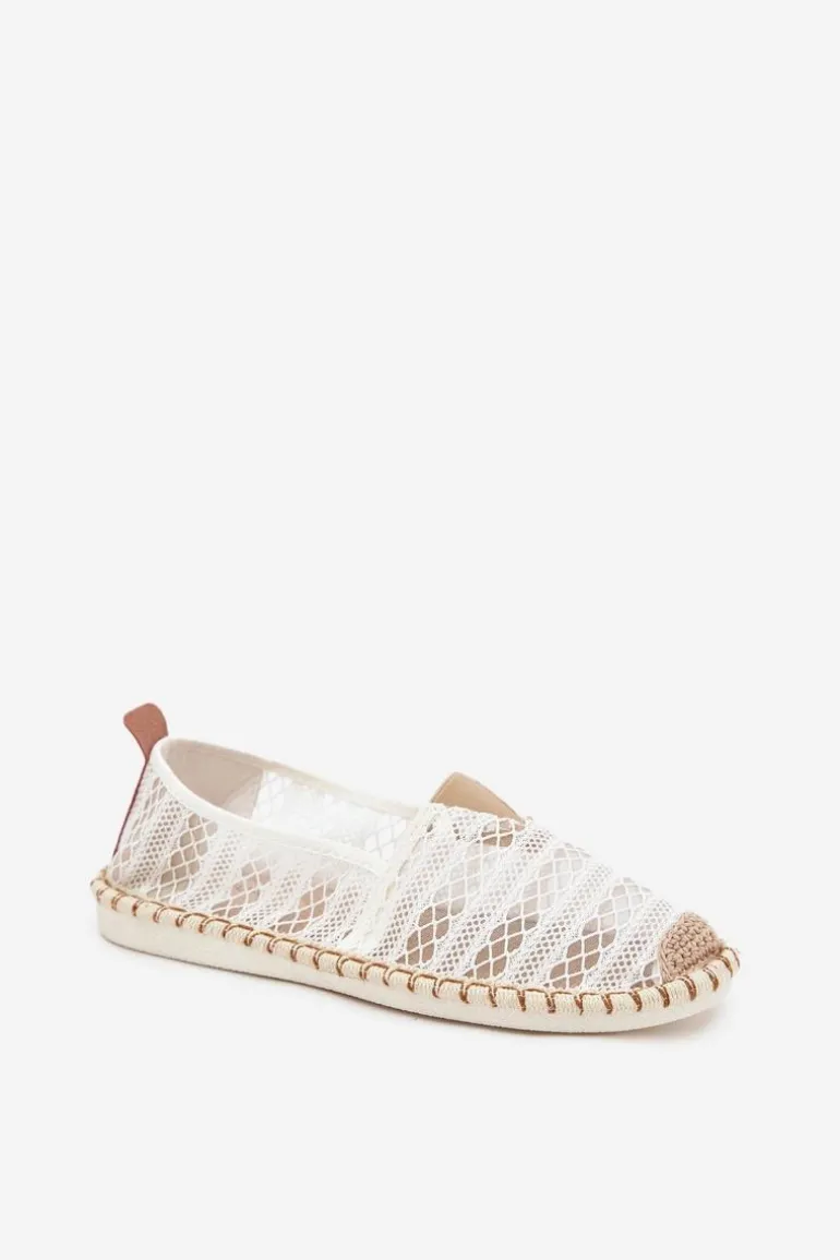Koronkowe Espadryle Damskie Z Siateczką Białe Faylira