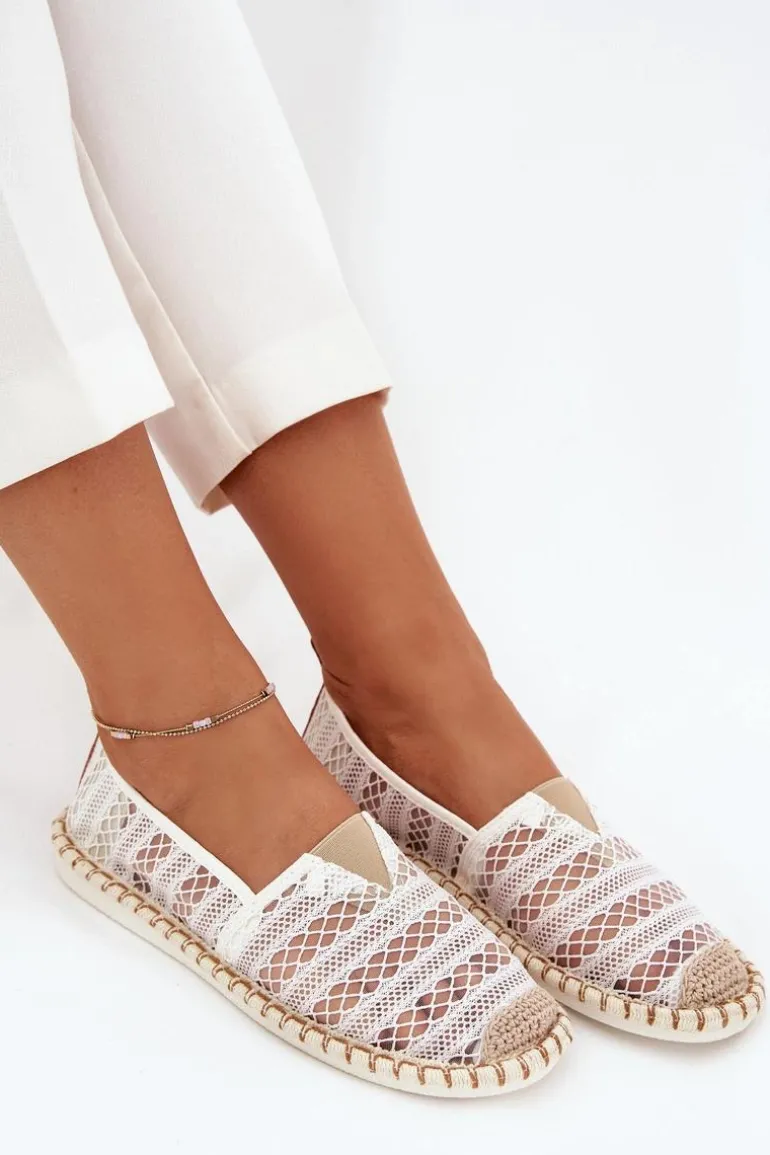 Koronkowe Espadryle Damskie Z Siateczką Białe Faylira