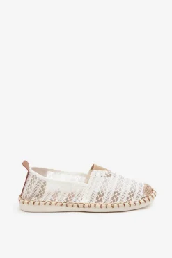 Koronkowe Espadryle Damskie Z Siateczką Białe Faylira