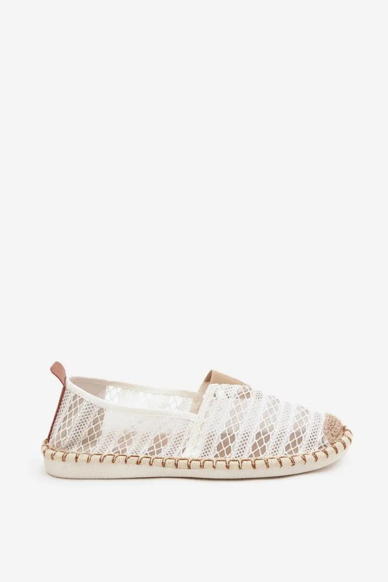 Koronkowe Espadryle Damskie Z Siateczką Białe Faylira