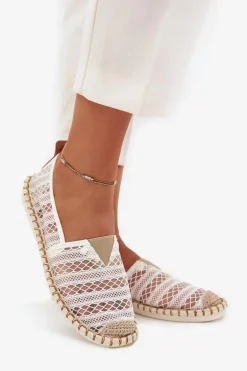 Koronkowe Espadryle Damskie Z Siateczką Białe Faylira