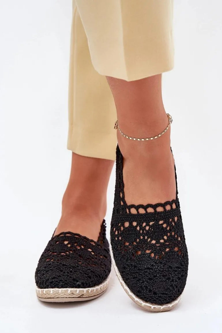 Koronkowe Espadryle Damskie Czarne Adelira